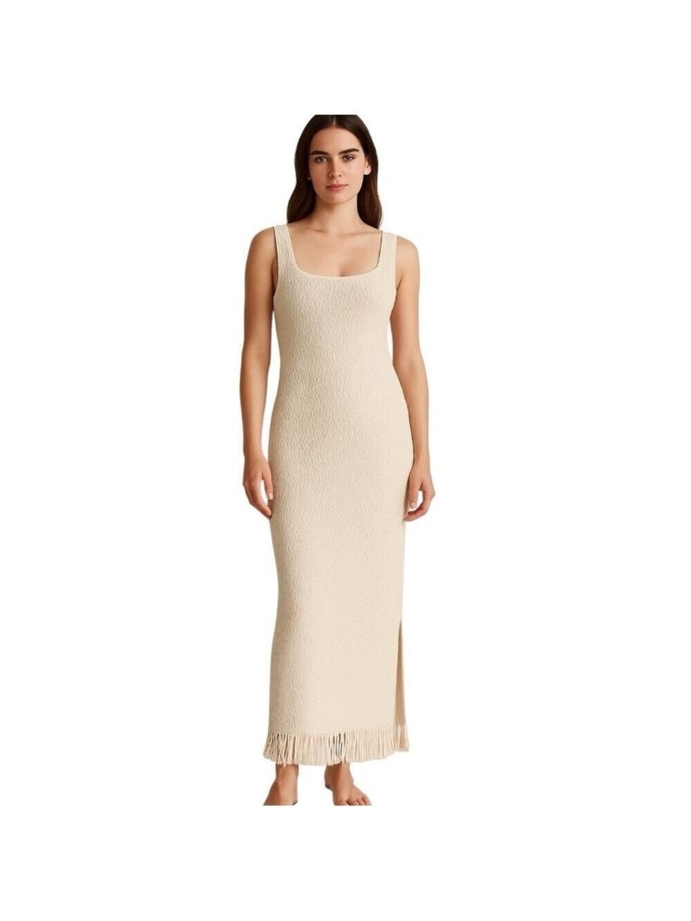 Just Found Knitted Cotton Maxi Body-con dress  Beige Sleeveless Sz Large